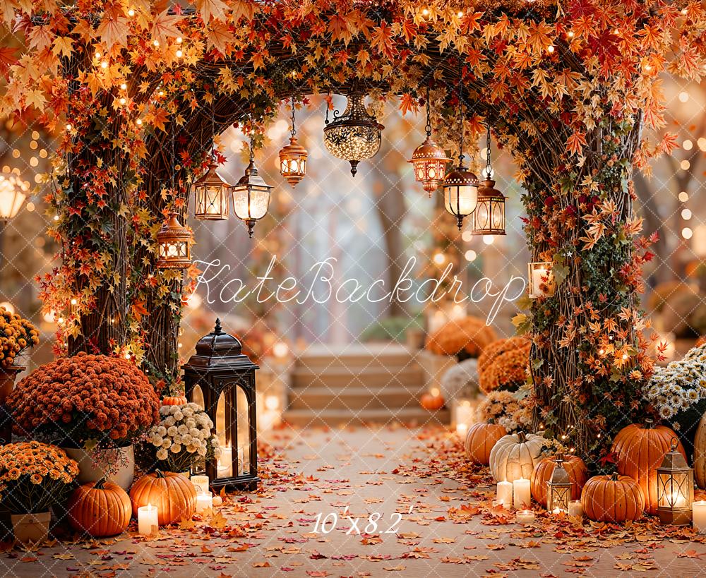 Kate Fall Maple Leaves Arch Pumpkins Lanterns Stairs Backdrop Designed by Emetselch
