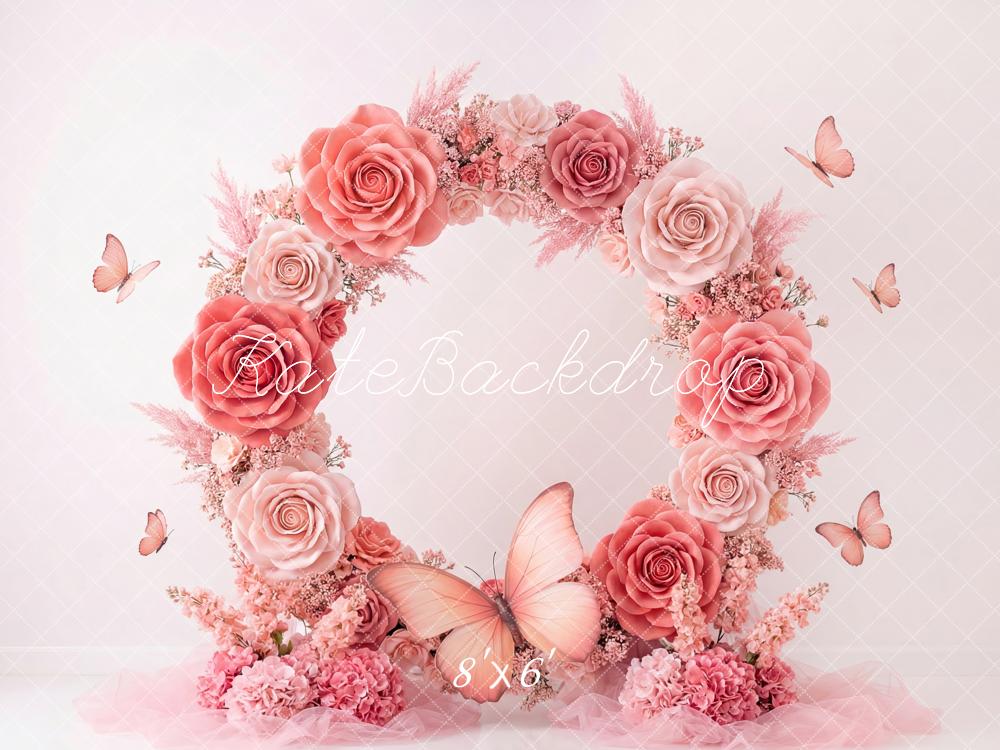 Kate Mother's Day Flower Arch Pink Roses Butterflies Printed Backdrop Designed by Patty Roberts