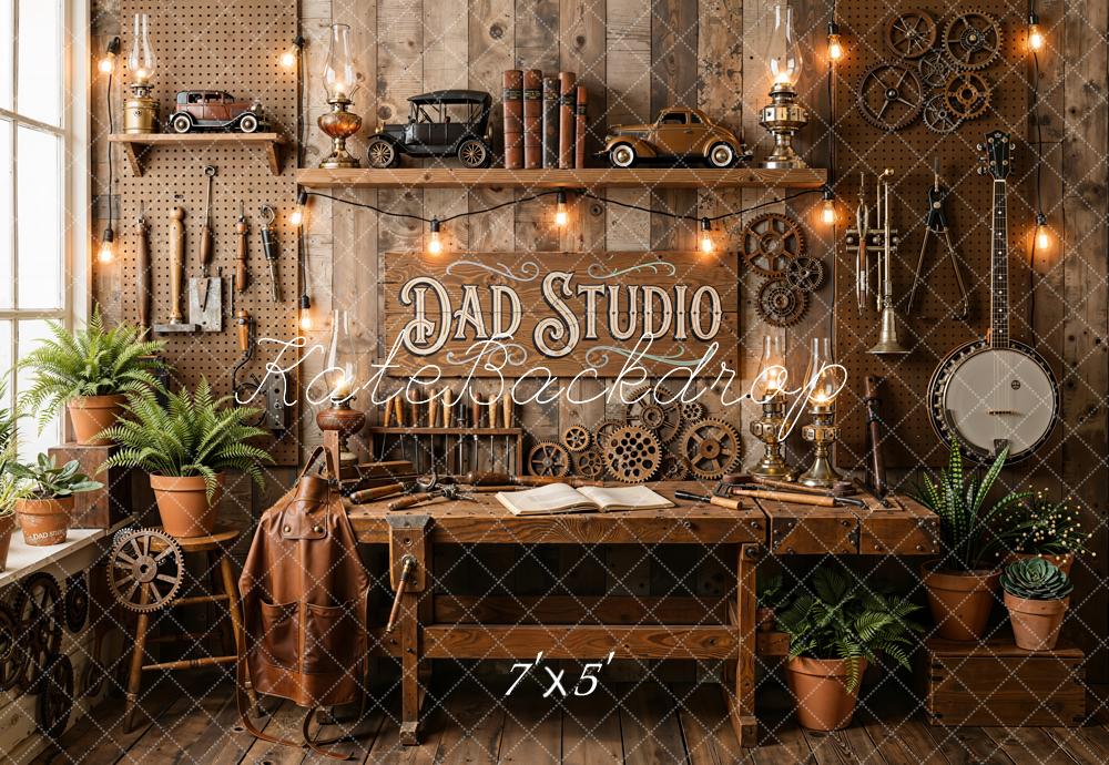 Kate Father's Day Vintage Workshop Tools Gears Plants Printed Backdrop Designed by Emetselch