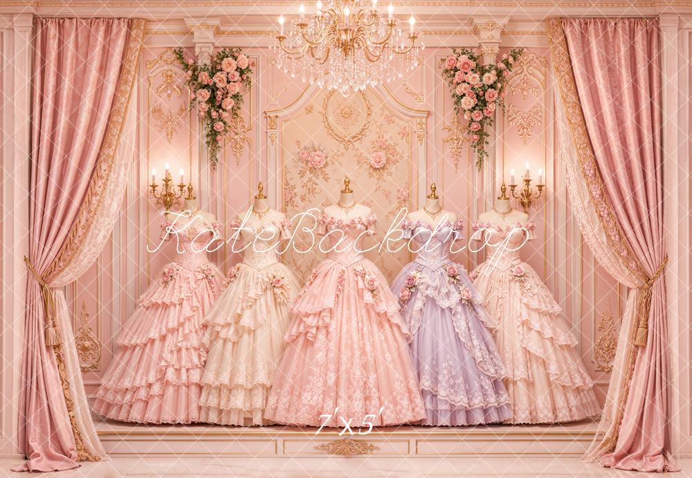 Kate Rococo Victorian Gowns Floral Curtains Chandelier Printed Backdrop Designed by Emetselch