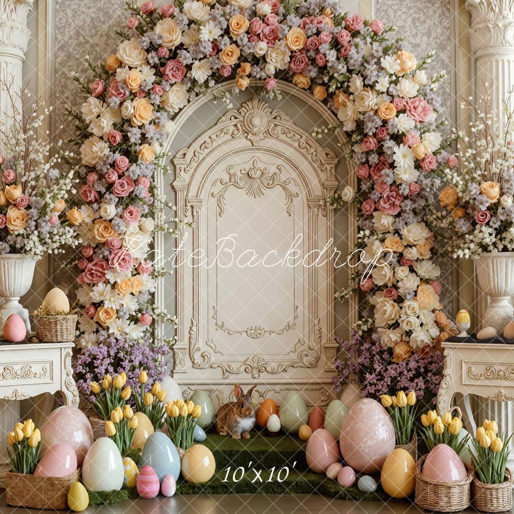 Kate Easter Bunny Flower Arch Pastel Eggs Backdrop Designed by Mini MakeBelieve