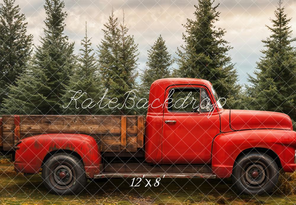 Kate Christmas Red Truck Forest Backdrop Designed by Emetselch