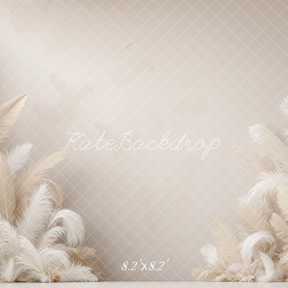 Kate Boho Feather Cream Wall Printed Backdrop Designed by Shutter Swan Studios