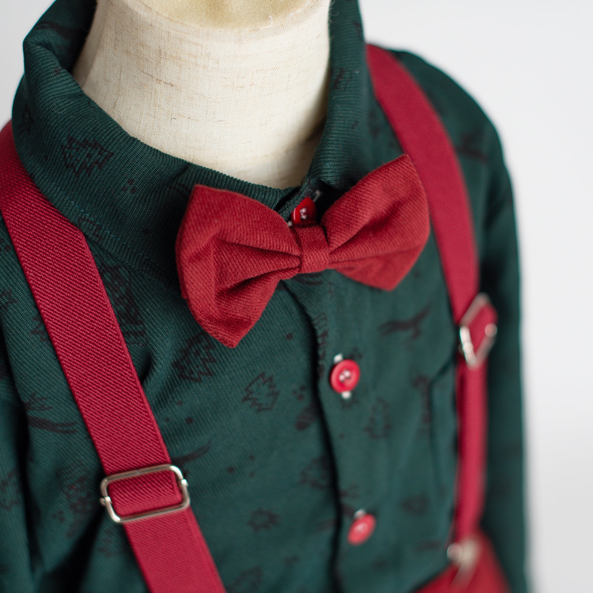 Kate Christmas Kids Green Shirt And Red Overalls Set for Children