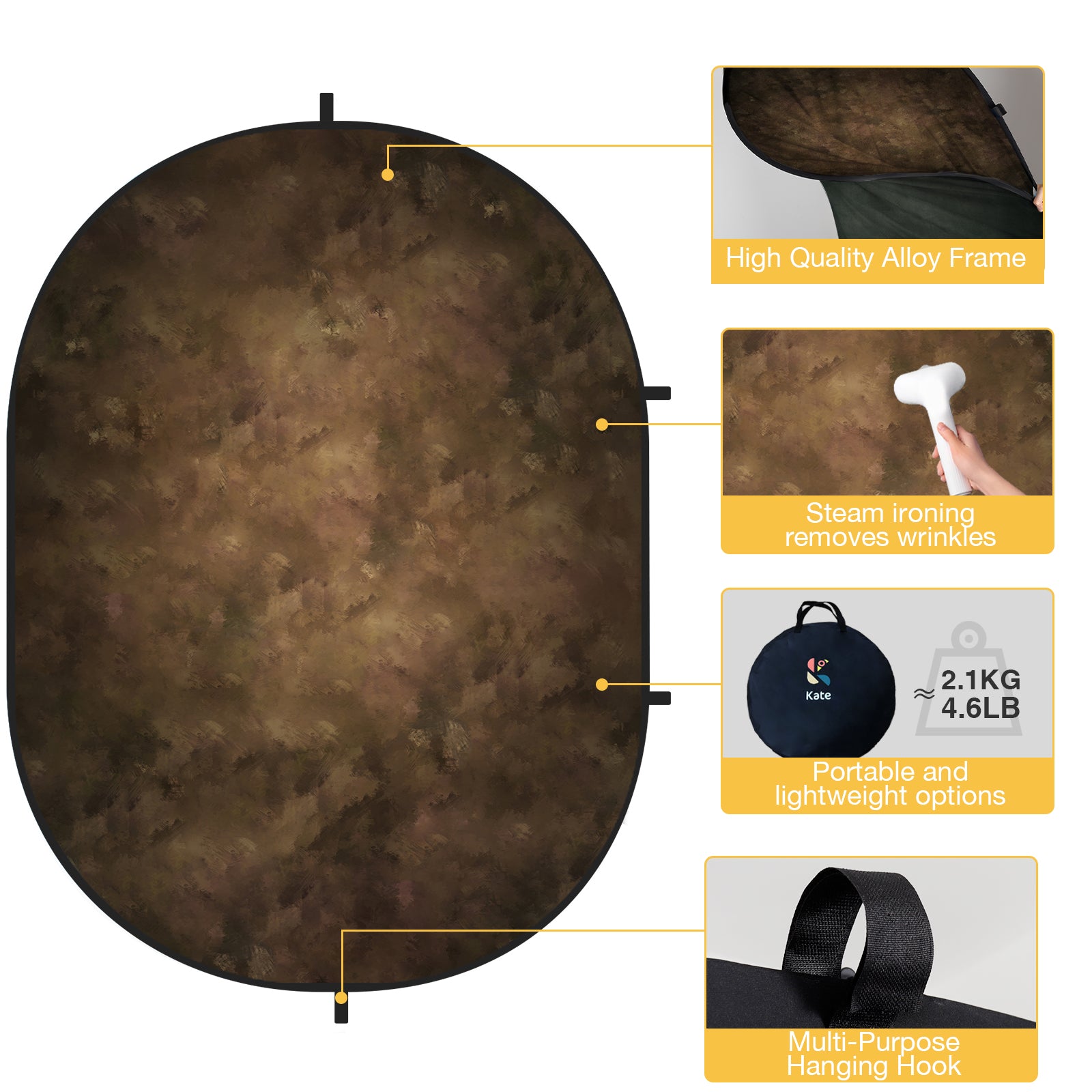 RTS Kate Abstract Dark Brown/ Dark Gray Microfiber Collapsible Backdrop for Photography 5X6.5ft(1.5x2m) (US Only)