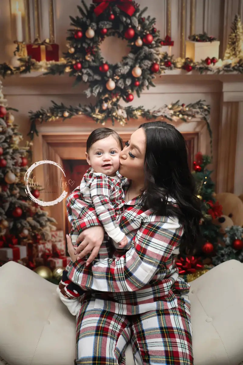 Kate Christmas Tree Fireplace White Retro Wall Backdrop Designed by Emetselch