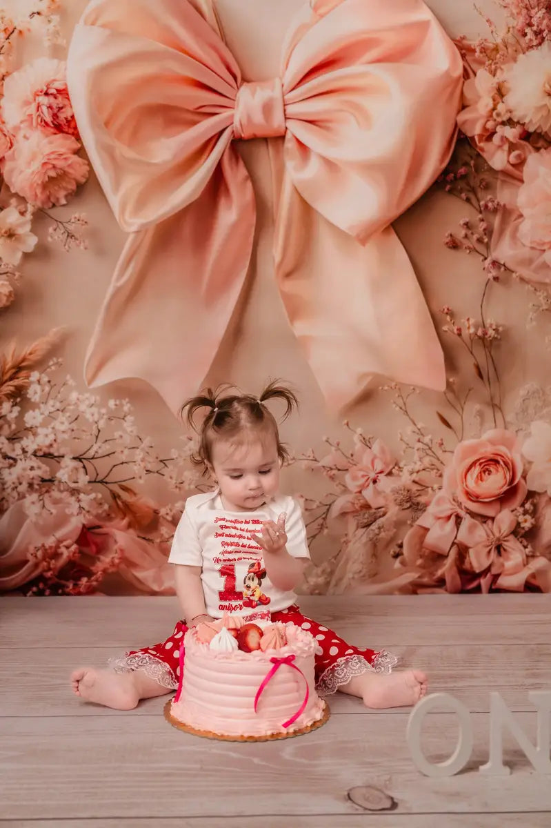 Kate Floral Arch Pink Big Bow Backdrop Designed by Emetselch