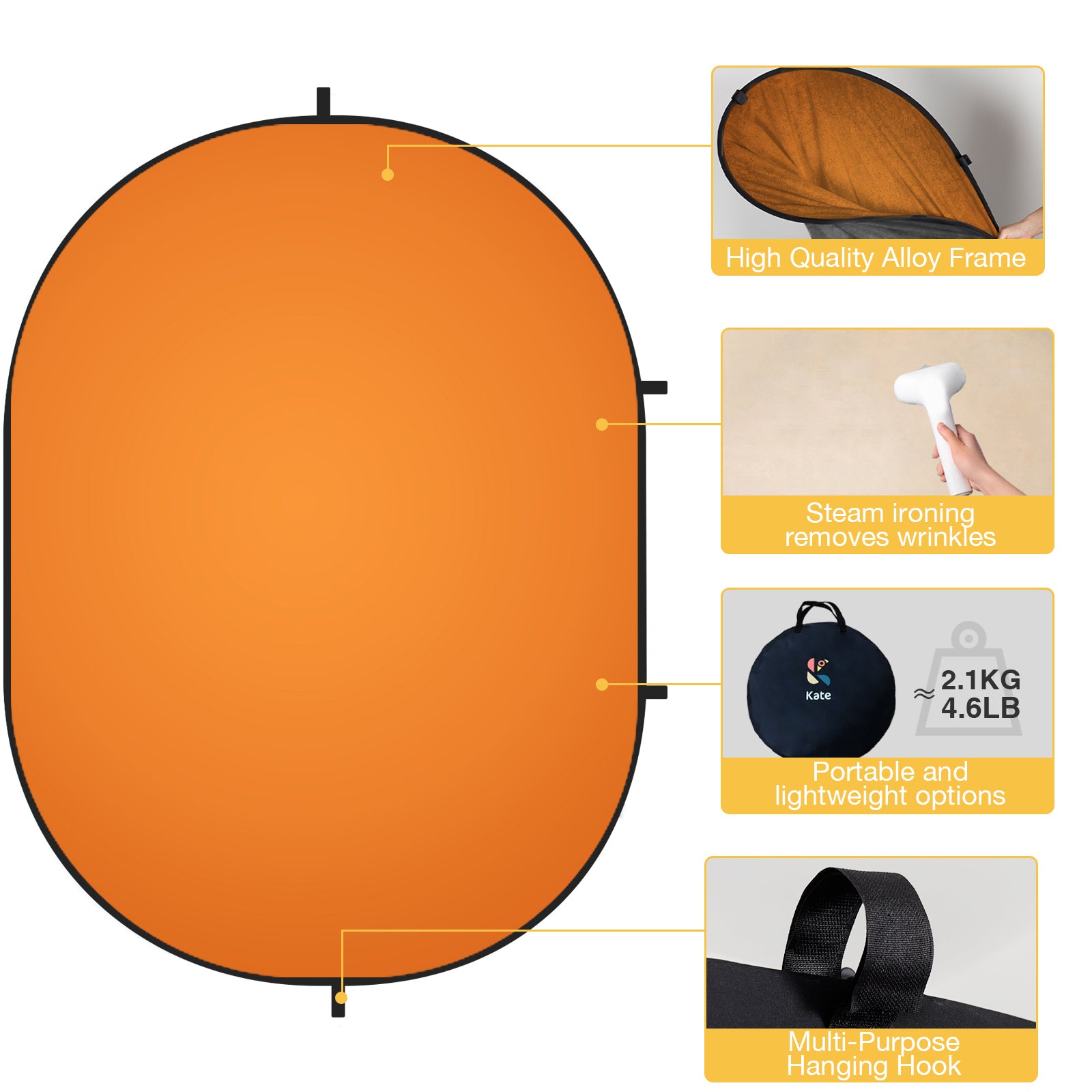 RTS Kate Solid Orange/ Ivory Microfiber Collapsible Backdrop for Photography 5X6.5ft(1.5x2m) (US Only)