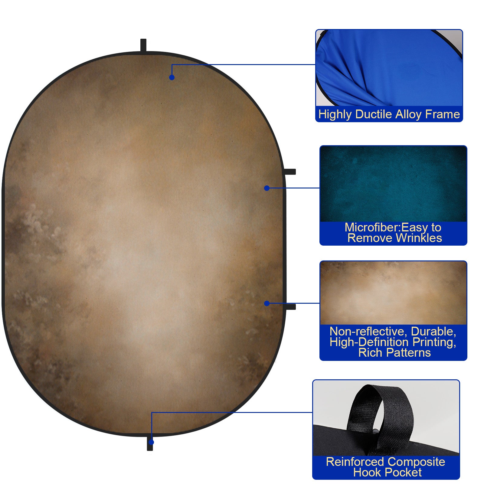 RTS Kate Abstract Dark Blue / Brown Microfiber Collapsible Backdrop for Photography 5X6.5ft(1.5x2m) (US Only)