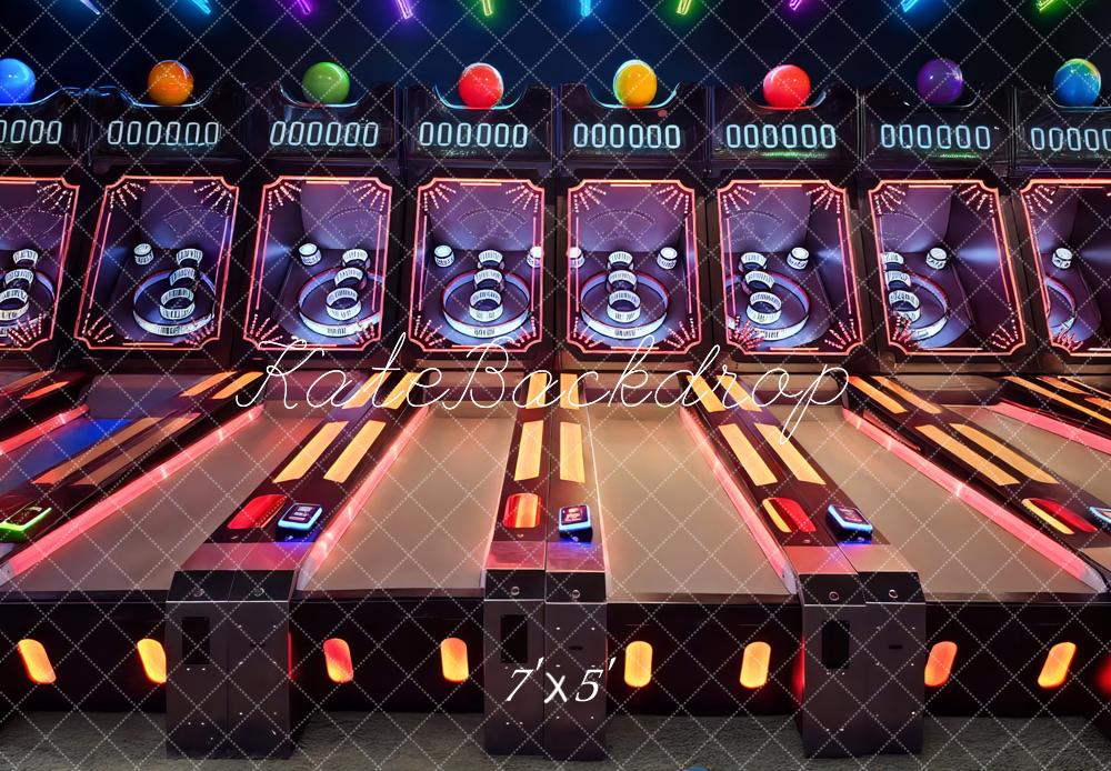 Kate Arcade Skee Ball Lanes Neon Lights Backdrop Designed by Mini MakeBelieve