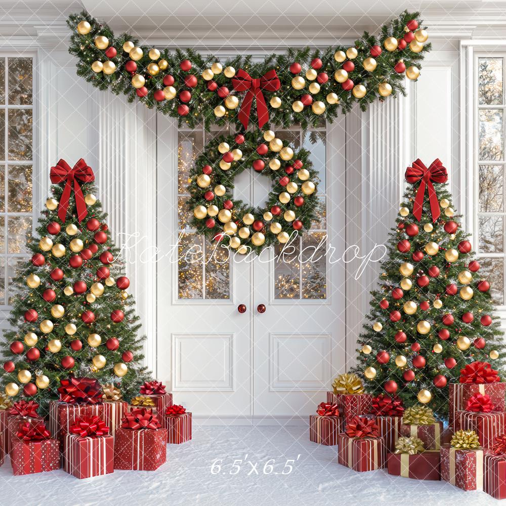 Kate Christmas Tree Gift Front Door Garland White Backdrop Designed by Mini MakeBelieve