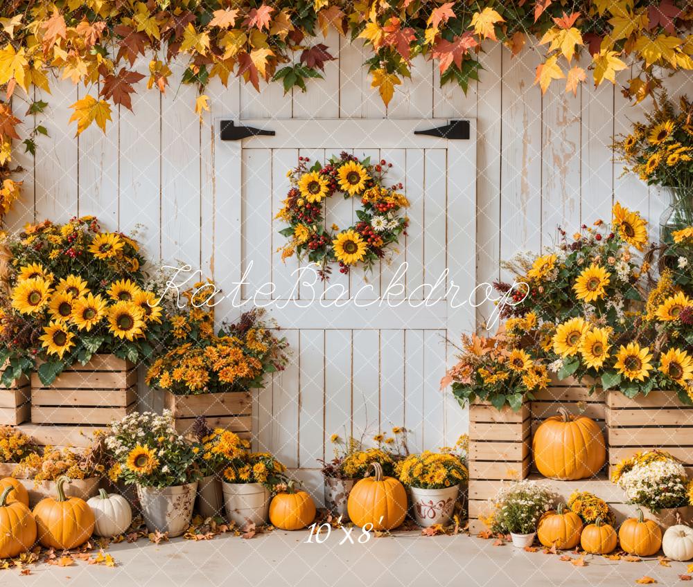 Kate Fall Sunflower Pumpkin Door Wreath Backdrop Designed by Emetselch