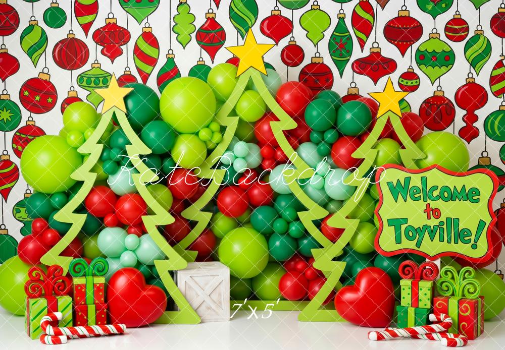 Kate Christmas Whimsical Balloon Trees Ornaments Presents Kids Printed Backdrop Printed Backdrop Designed by Patty Roberts