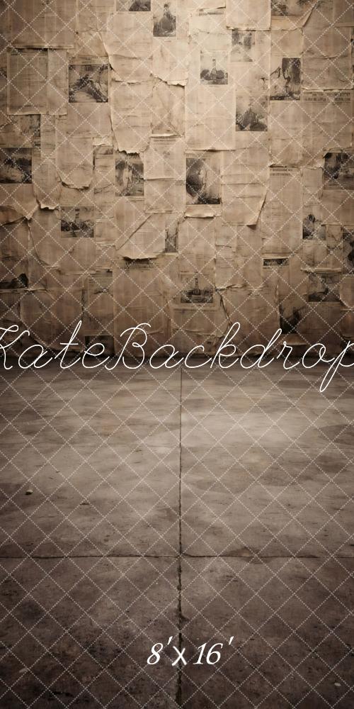 Kate Sweep Vintage Newspaper Wall and Concrete Floor Printed Backdrop Designed by Vertigo Productions