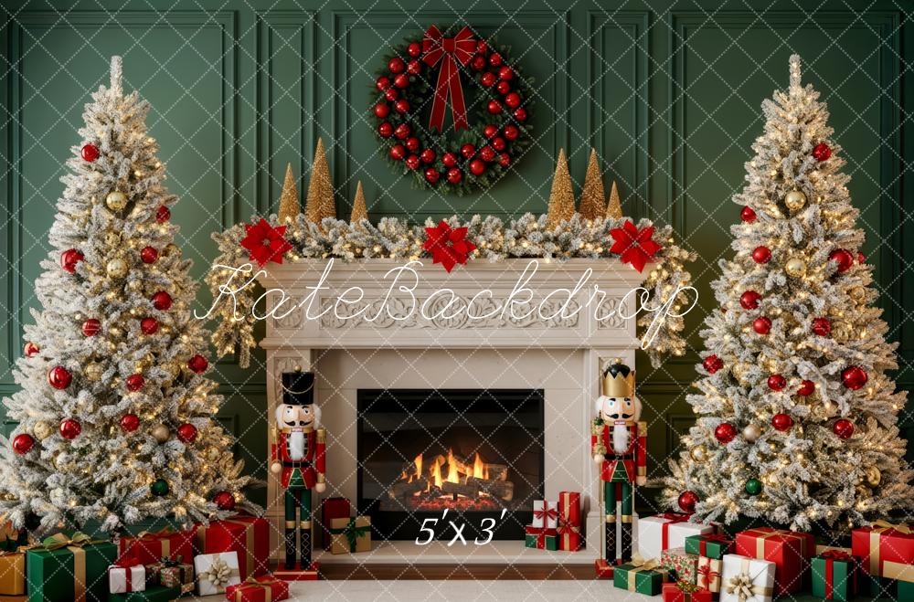 Kate Christmas Fireplace Christmas Tree Nutcracker Wreath Backdrop Designed by Patty Roberts