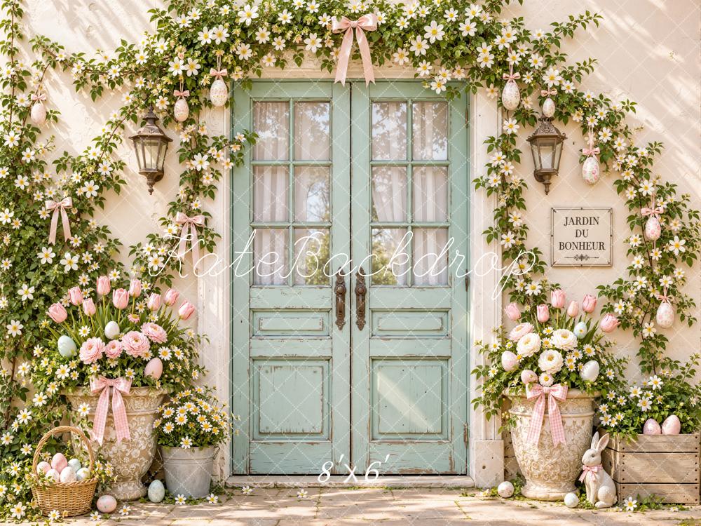 Kate Easter Flower Arch Doorway Bunny Tulips Ivy Printed Backdrop Designed by Emetselch