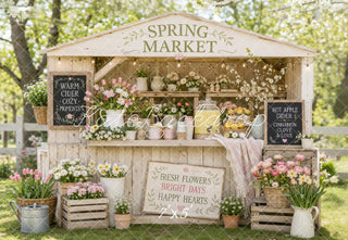 Kate Spring Flower Market Rustic Booth Outdoor Printed Backdrop Designed by Emetselch
