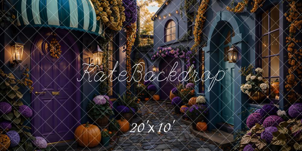 Kate Halloween Village Pumpkin Cobblestone Street Backdrop Designed by Emetselch