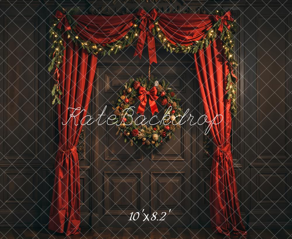 Kate Christmas Wreath Red Curtain Door Backdrop Designed by Emetselch