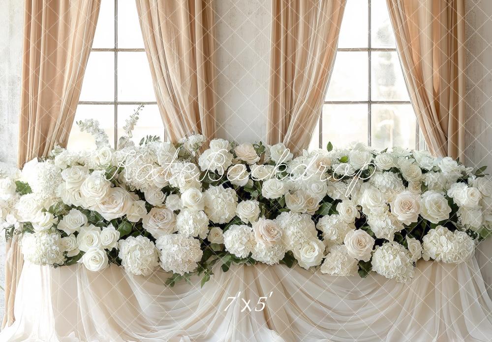 Kate Wedding White Rose Floral Window Backdrop Designed by Mini MakeBelieve