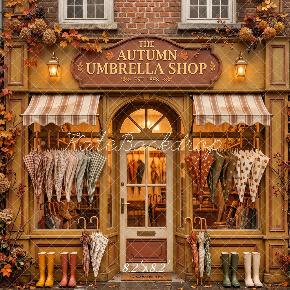 Kate Fall Umbrella Shop Storefront Street Printed Backdrop Designed by Patty Roberts