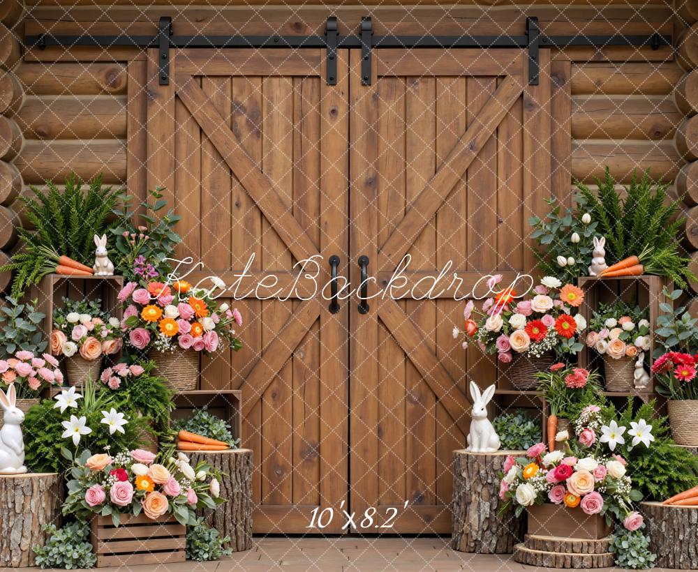 Kate Easter Bunny Rustic Barn Flowers Printed Backdrop Designed by Mini MakeBelieve