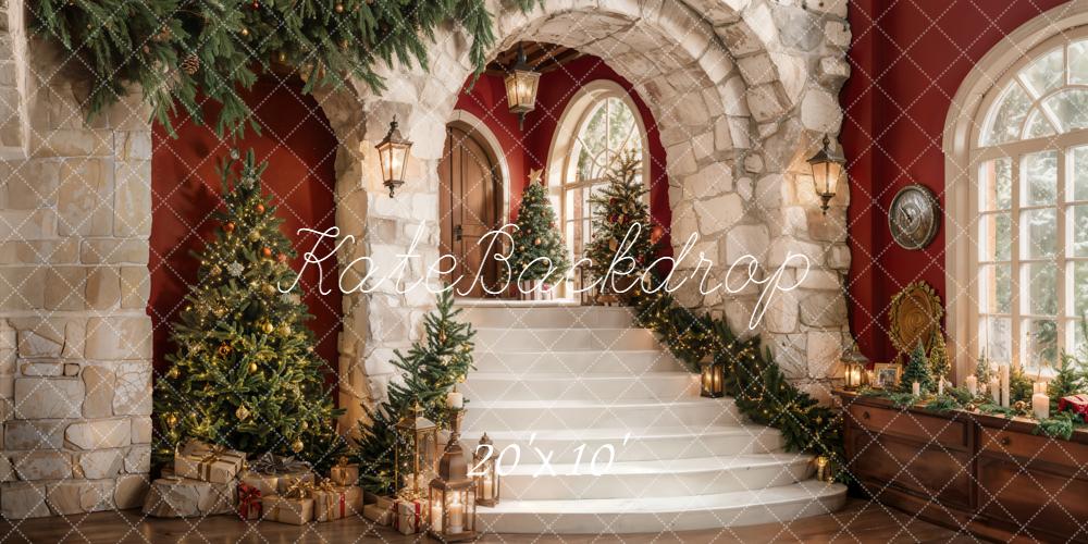 Kate Christmas Tree Cascading Stairs Brick Arch Backdrop Designed by Emetselch