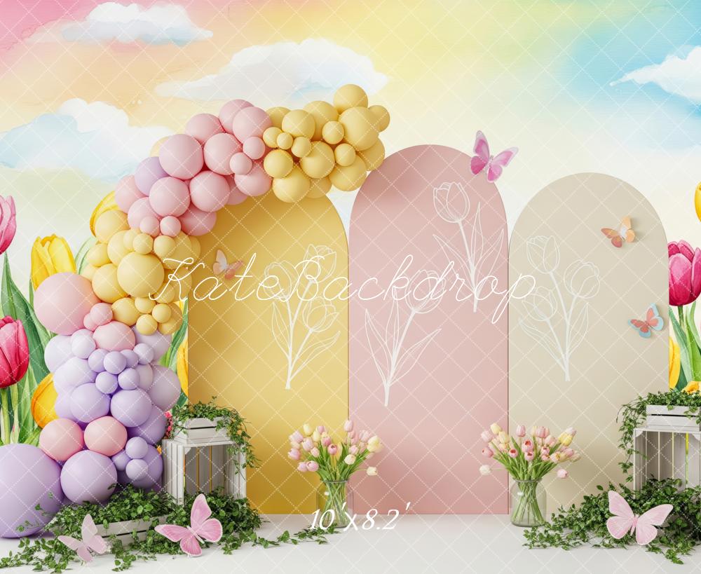 Kate Spring Tulips Balloons Arch Butterfly Backdrop Backdrop Designed by Patty Roberts