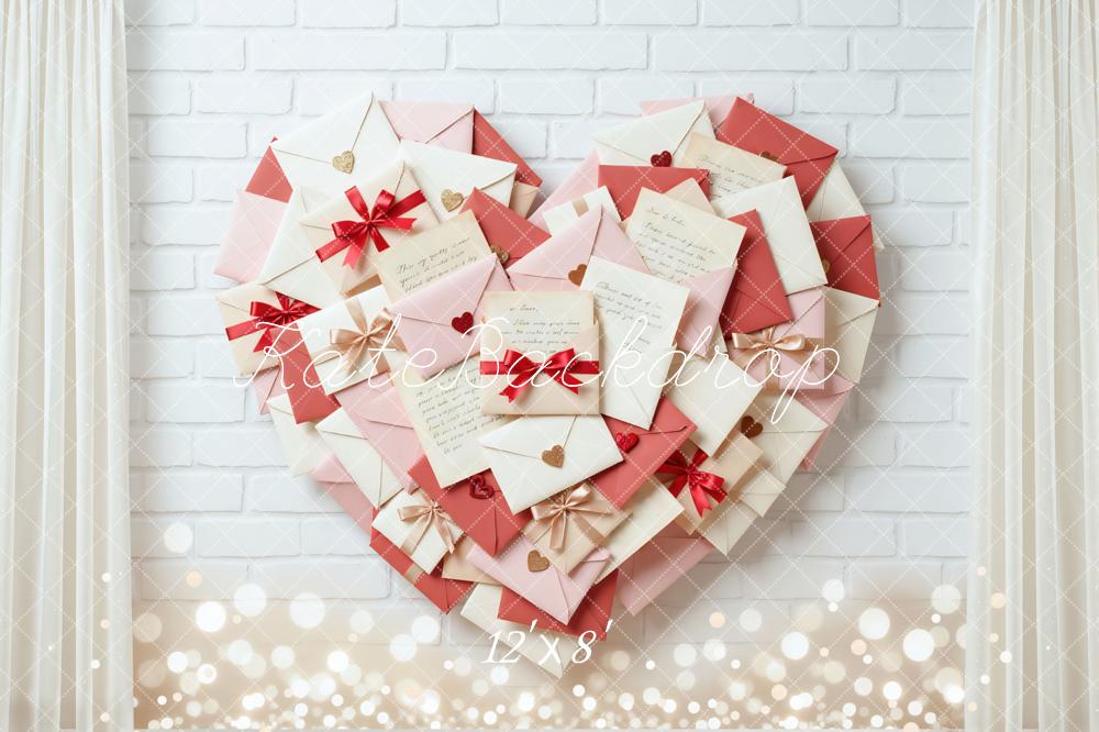 Kate Valentine's Day Heart Envelopes White Brick Wall Backdrop Designed by Mini MakeBelieve