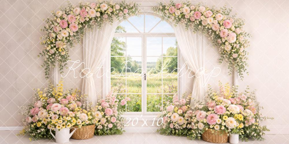 Kate Spring Flower Arch Window Pastel Flowers Backdrop Designed by Megan Leigh Photography