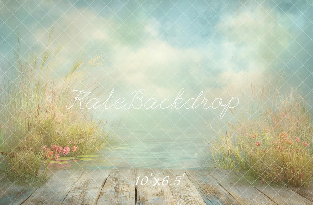 Kate Father's Day Fishing Hole Pastel Lake Reeds Printed Backdrop Designed by Angela Miller