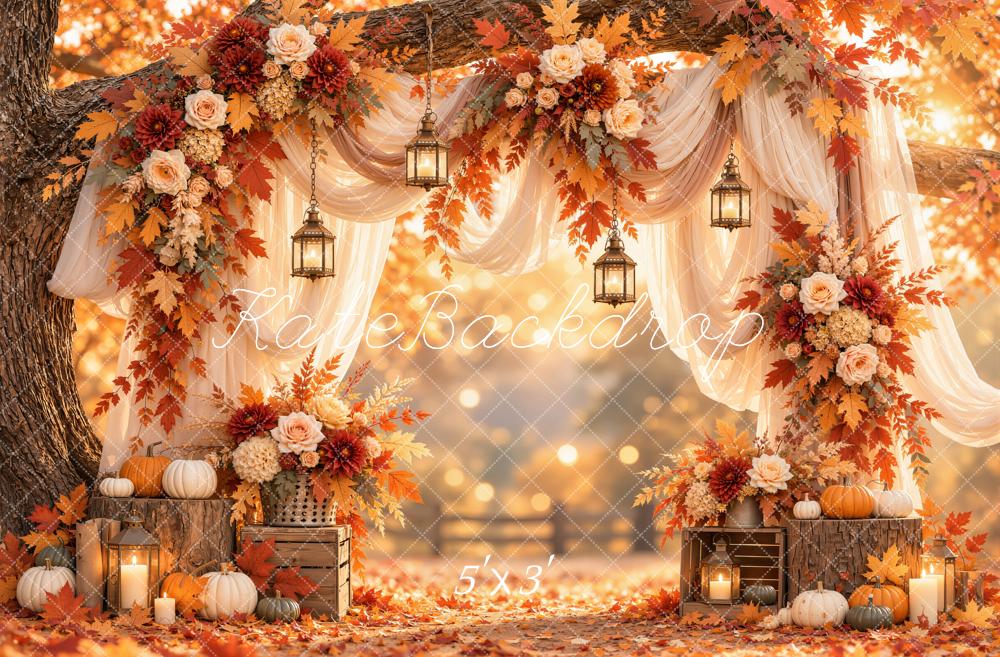 Kate Fall Flower Branch Arch Drapes Lanterns Printed Backdrop Designed by Emetselch
