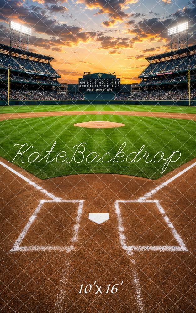 Kate Sweep Baseball Stadium Sunset Field Home Plate Printed Backdrop Designed by Megan Leigh Photography