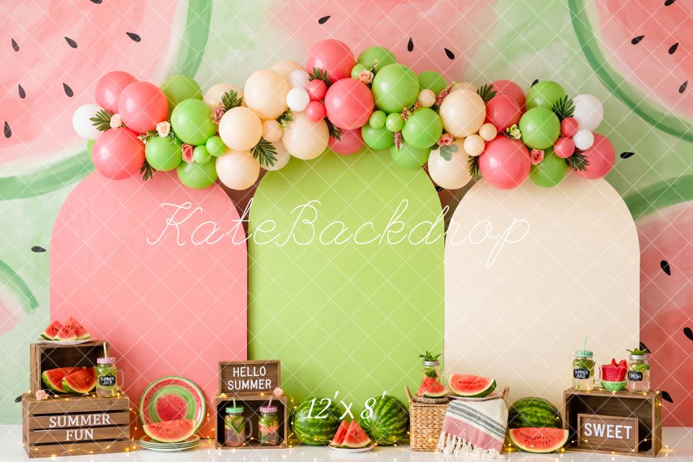 Kate Summer Birthday Watermelon Party Balloon Arch Printed Backdrop Designed by Patty Roberts