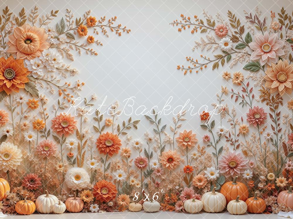 Kate Fall Pumpkin Flower Wall Orange Printed Backdrop Designed by Mini MakeBelieve