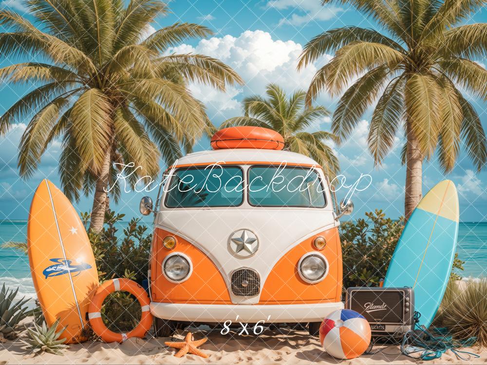Retro Beach Van Tropical Surf Backdrop