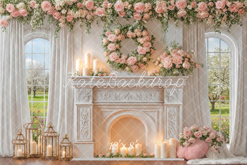 Kate Spring Pink Flower Arch Mantel Candles Window Backdrop Designed by Emetselch
