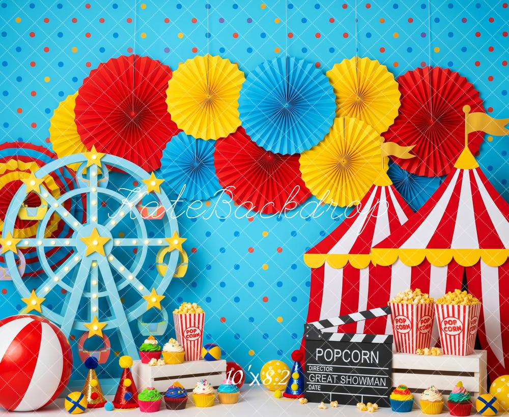 Kate Circus Tent Ferris Wheel Carnival Decor Blue Printed Backdrop Designed by Patty Roberts