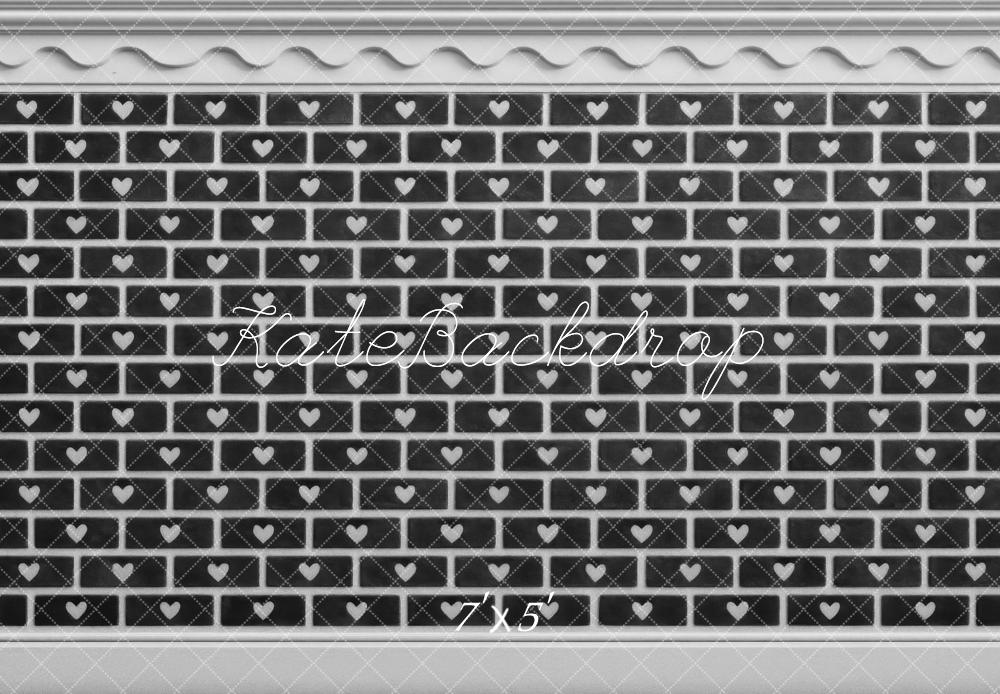 Kate Valentine's Day Black Brick Wall With White Hearts Backdrop Designed by Mini MakeBelieve