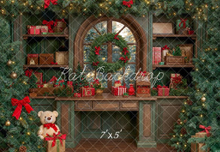 Kate Christmas Trees Garland Window Shelves Teddy Bear Gifts Printed Backdrop Designed by Emetselch