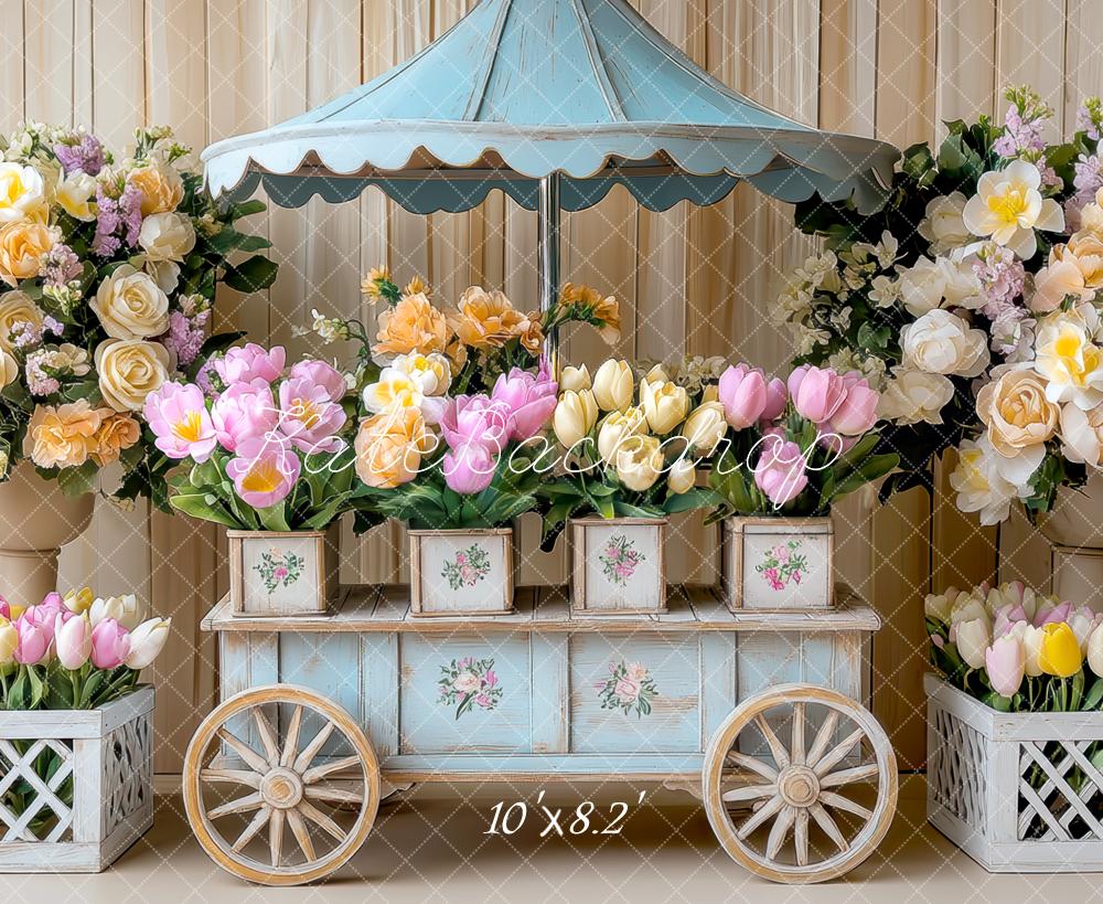 Kate Spring Flower Cart Wood Backdrop Designed by Mini MakeBelieve