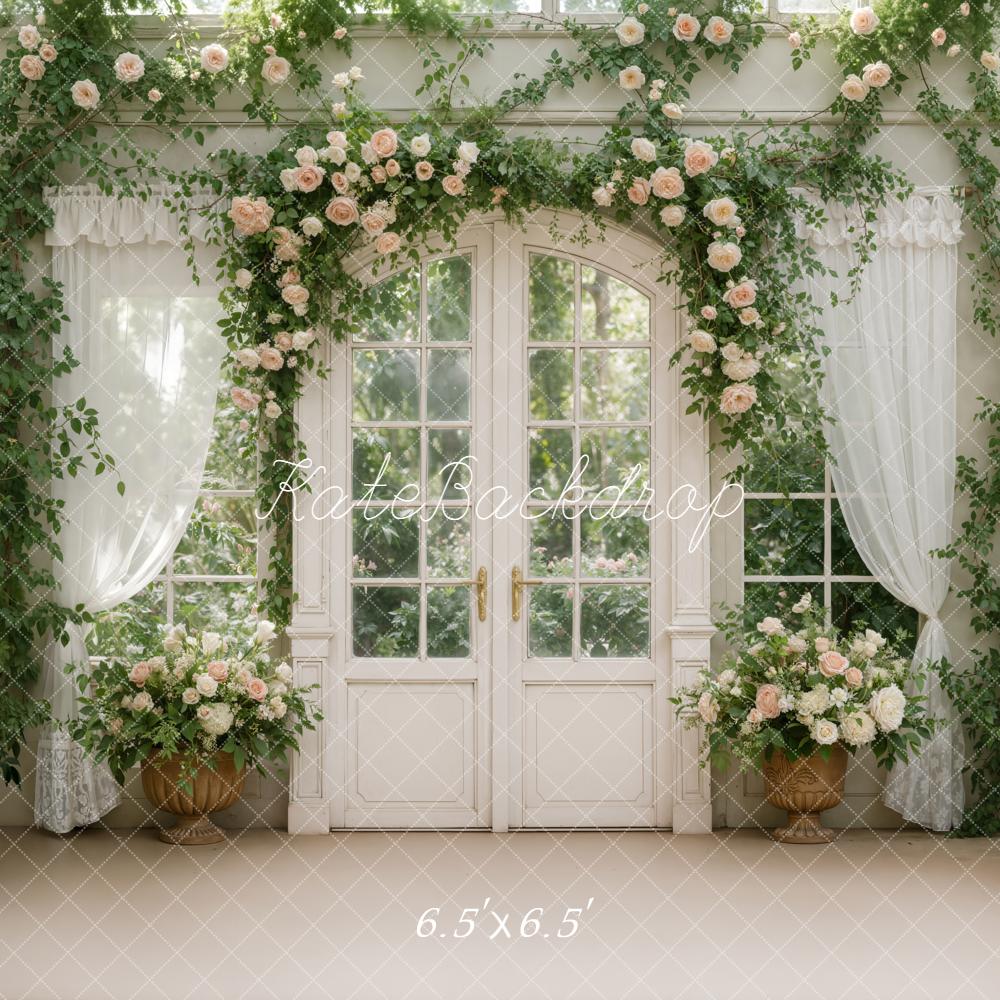 Kate Spring Flower Arch Window French Door White Curtains Backdrop Designed by Emetselch