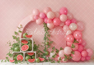 Kate Cake Smash Pink Balloon Arch Watermelon Crate Printed Backdrop Designed by Emetselch
