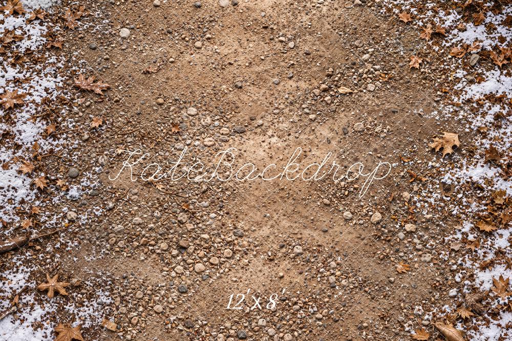 Kate Winter Snowy Dirt Path Withered Leaves Floor Printed Backdrop Designed by Kate Image