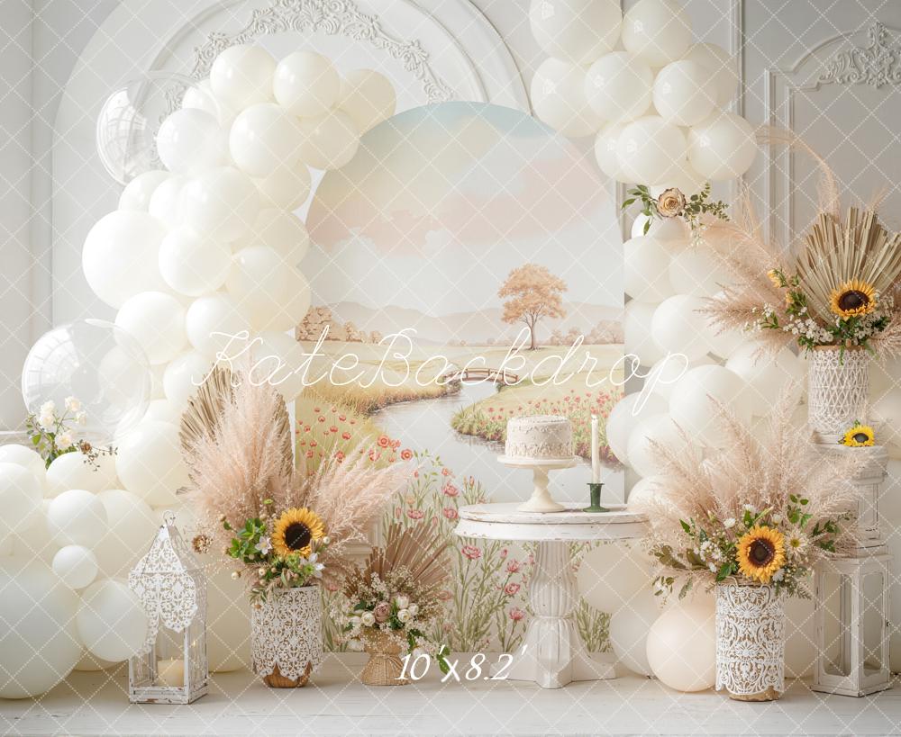 Kate Mother's Day Boho Sunflower Balloon Arch River Pastel Flowers Backdrop Designed by Emetselch