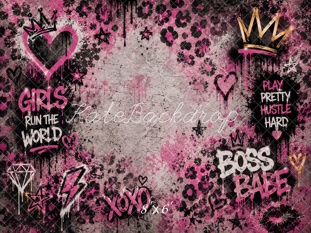 Kate Birthday Girls Pink Graffiti Crown Leopard Hearts Printed Backdrop Designed by Ashley Paul