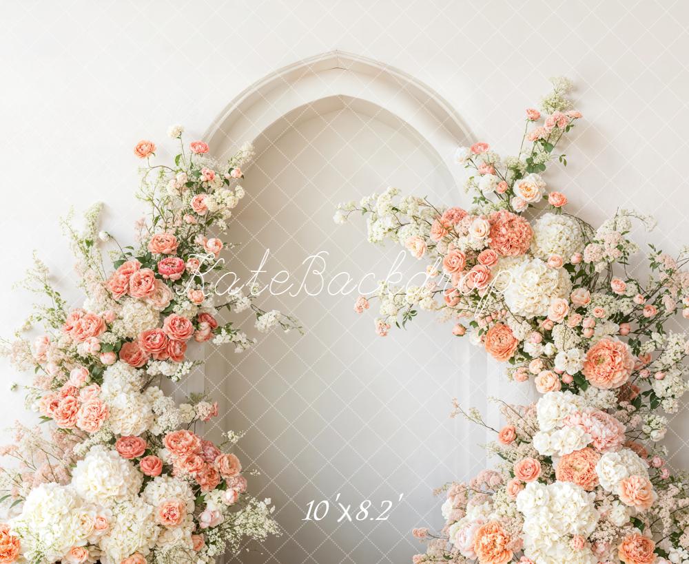 Kate Spring Flower Arch White Cream Peach Flowers Backdrop Designed by Emetselch