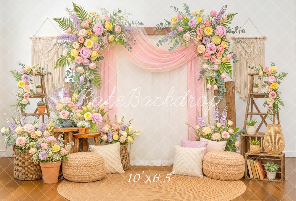Kate Spring Flower Arch Boho Macrame Pastel Flowers Backdrop Designed by Emetselch