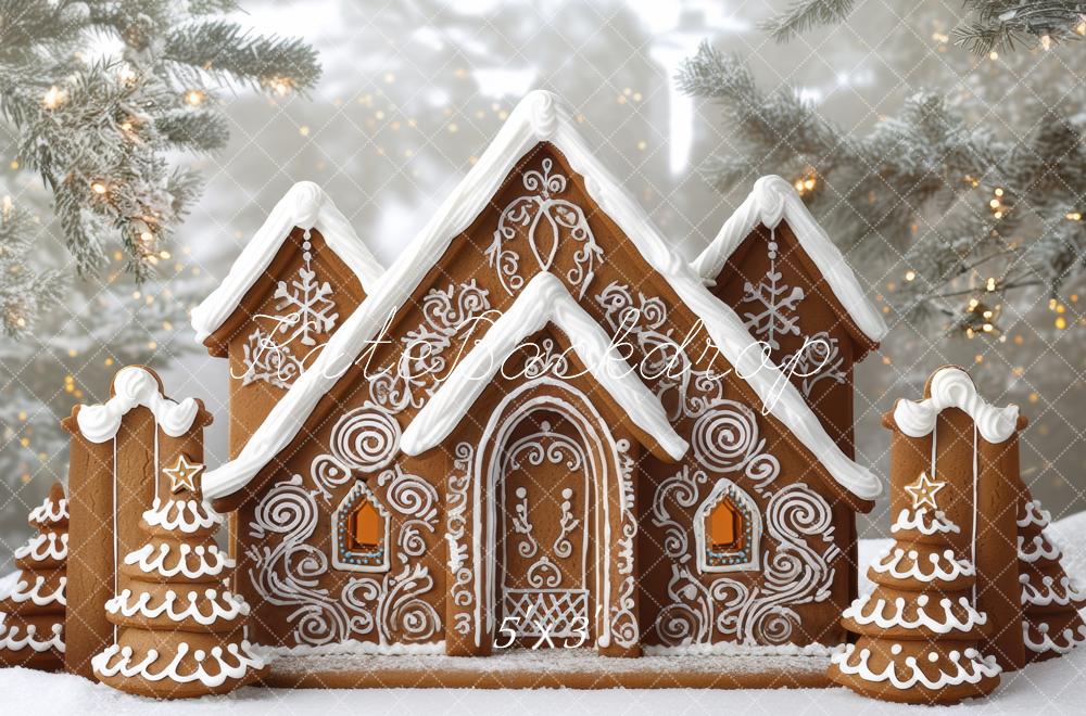 Kate Christmas Gingerbread House Snowy Forest Backdrop Designed by Mini MakeBelieve