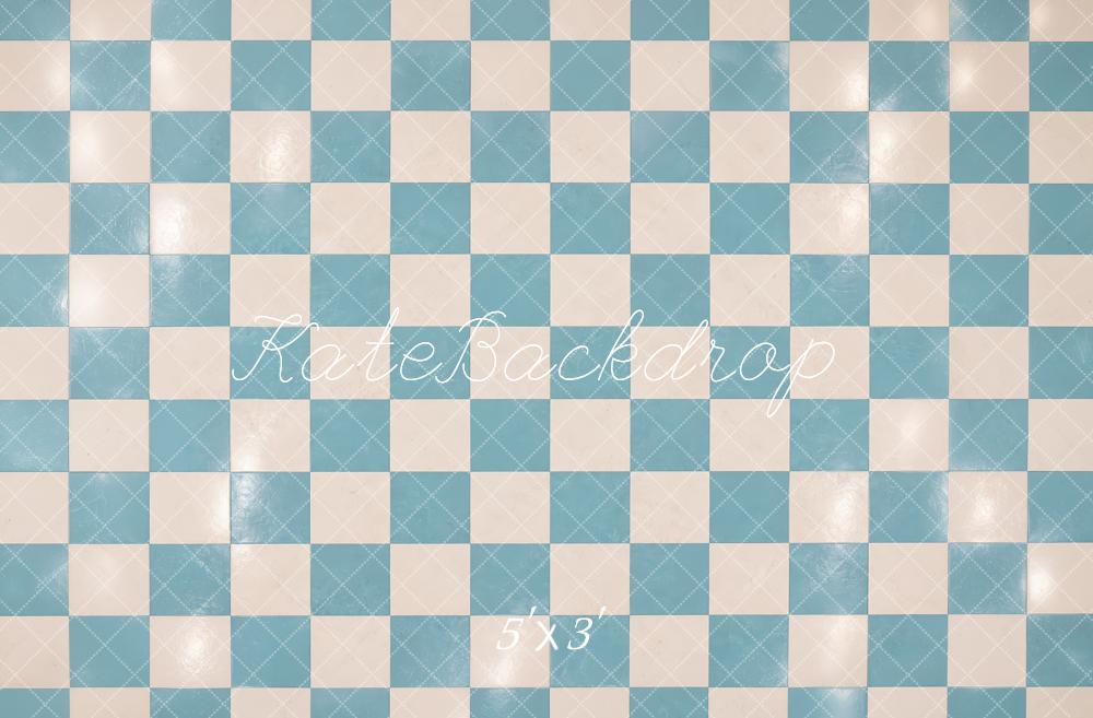 Kate Blue Cream Checkerboard Floor Printed Backdrop Designed by Laura Bybee
